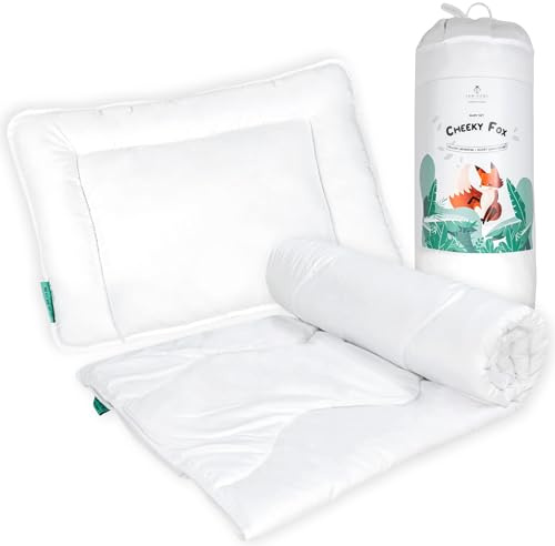 FAM' Home Baby Bettdecke und Kissen Set Cheeky Fox, Kinderbettdecke 100 x135 und 40x60 cm Kopfkissen |Oeko-Tex Standard 100 Zertifiziert| Antiallergie-Option| Geeignet für 70x140 cm Betten