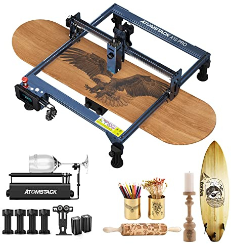 ATOMSTACK A10 Pro Laser Graviermaschine 50W, 10W Laserleistung mit Touchscreen, R3 PRO Rotary Roller,CNC Lasergravierer Offline Laser Cutter, 410x400mm Fixfokus Graviermaschine für Holz Metall Glas