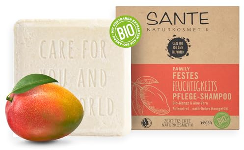 SANTE Naturkosmetik Festes Shampoo für trockenes Haar, Vegane Formel mit Bio-Aloe Vera und Mango, Festes Feuchtigkeits-Shampoo, 1 x 60 g
