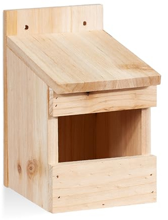 Relaxdays Halbhöhle Nistkasten, Vogelkasten zum Aufhängen, unbehandeltes Holz, Amsel, Flugloch, 20 x 12 x 15,5 cm, natur