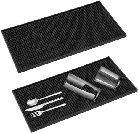 2 Stk 30×15cm Barmatte, Abtropfmatte Spüle Abtropfmatte Geschirr Bar Matte | Schnelles Trocknen Von Gläsern Geschirr Trocknungs Pad für Bar, Club, Küche, Restaurants, Theken, Café, Schwarz