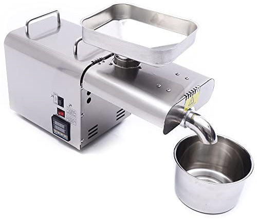 panfudongk Edelstahl Ölpresse Kaltpresse für Zuhause | Automatisch, Hot & Cold Pressen | für Erdnüsse, Sojabohnen, Raps | 220V, 0.75 kW | 7kg/h | Ölpressen