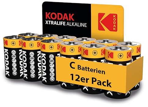 KODAK C Alkali Batterien LR14 1,5V (12 Stück) Hochleistungsbatterien, 10 Jahre lagerfähig