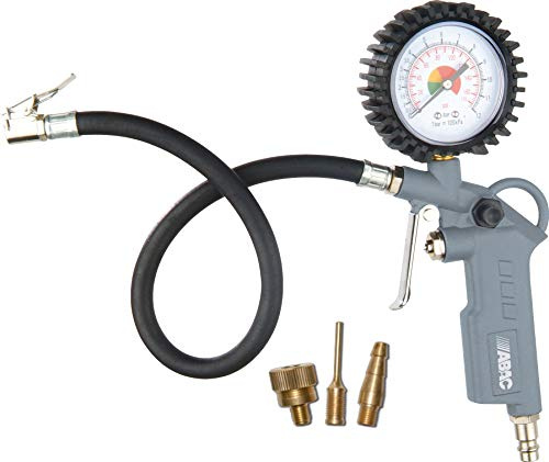 ABAC 3-teilige Reifenfüllpistole für Kompressor G-580, Reifendruckprüfer einschließlich Reifenfüller mit Manometer und 3 Ventiladapter, max. Druck 8 Bar