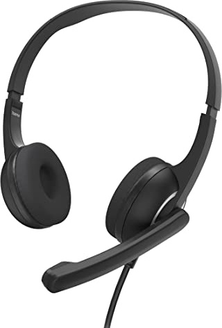 Hama Headset mit Mikrofon (kabelgebundene Kopfhörer 3, 5mm Klinkenanschluss, Stereo Headphones Kabel, On-Ear PC-Kopfhörer Mikrofonarm und Neckband, 2m Audiokabel) schwarz, 00139932, Standard Size