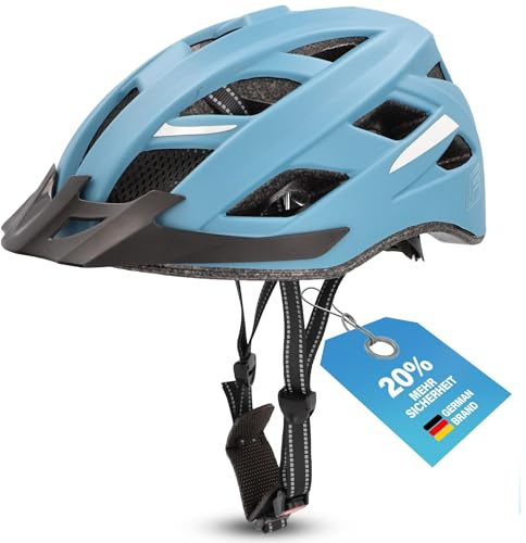 FISCHER Erwachsene Fahrradhelm, Radhelm, Cityhelm Urban Plus Chicago, L/XL, 58-61 cm, blau, mit integriertem LED-Rücklicht