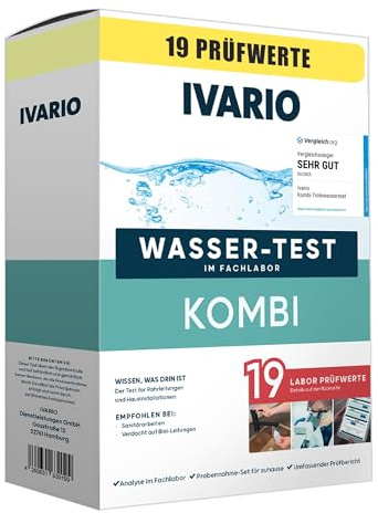 IVARIO Labor-Wassertest Kombi (19-in-1) für Trinkwasser, Experten-Analyse im Deutschen Fachlabor. Leitungswasser-Test mit 19 Prüfwerten