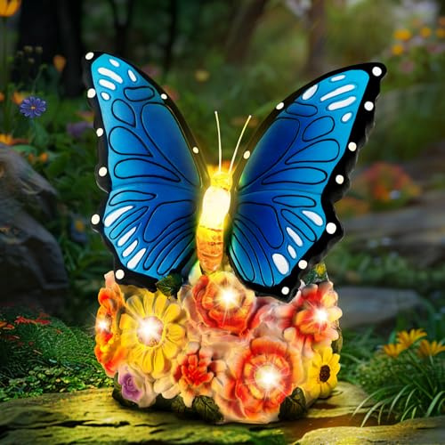 Linkax Solar Gartenfiguren Schmetterling Gartendeko für Draußen: Ostergeschenke Erwachsene, Geburtstagsgeschenk für Frauen, Mama/Oma Geschenk, Frühlingsdeko mit 7 LED Licht Home Balkon Deko