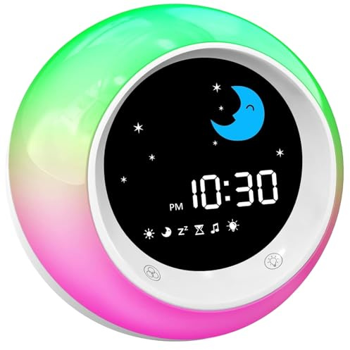 FiveHome Kinderwecker, Schlaftrainer Kinder mit 9 Nachtlichtern, Soundmaschine, Snooze und Timer, Digitaler Wecker Kinder für Jungen und Mädchen