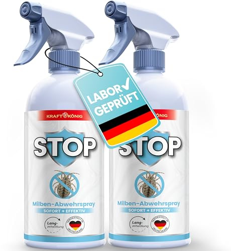 KRAFTKÖNIG Milbenspray für Matratzen und Polster 2x 500 ml - Für Allergiker | Hochwirksames Abwehrspray in Schlafbereichen; Kinder- und Tierfreundlich, 6 Monate Langzeitschutz, laborgeprüft