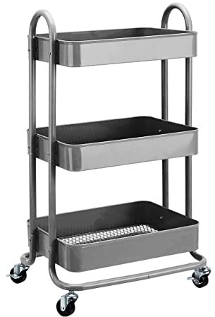 Amazon Basics Werkzeug- oder Küchenrollwagen, 3 Ebenen, Metall, Anthrazit