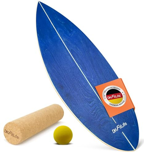 DH FitLife Surfbrett Kit Surfing Balance Board aus Echtholz | Indoor Surfboard mit Rocker Shape | Wackelbrett für Erwachsene | Spaß & Training Zuhause