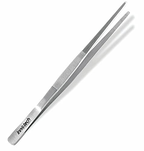 Innotech Instrumente Grillpinzette für grill, Kochpinzette für fine gastronomie küche, Anrichten pinzette, Küchenpinzette als zangen candybar, Pinzette Edelstahl (20 CM Gerade)