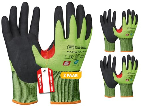 Gebol Master Cut C Plus, 2 Paar Schnittschutzhandschuhe mit Nitril-Beschichtung & Verstärkung für Herren, Schnittfeste Handschuhe Klasse C für Öl & Nässeschutz, L (Gr. 9)