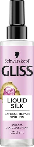 Gliss Express-Repair-Spülung Liquid Silk (200 ml), Haarspülung für außergewöhnlich weiches Haar, Pflegespülung mit Hitzeschutz bis zu 230 °C