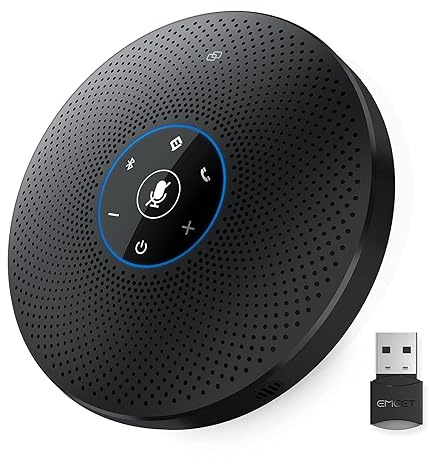 EMEET Bluetooth Konferenzlautsprecher - USB Freisprecheinrichtung mit 4 AImikrofonen, für 10-15 Personen Vollduplex Anruf, Konferenzmikrofon mit AUX, Dongle, Plug & Play, für Teams, Zoom usw.