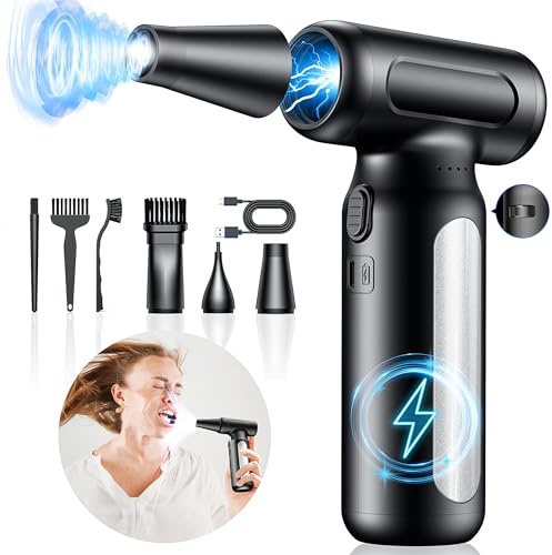 Elektrische Staubgebläse, 3-Gang 180000 U/min Compressed Air Duster, mini gebläse Mit 10000mah Akku,USB Wiederaufladbar Druckluftspray PC Reinigungsset für Laptop,Tastatur,Auto,Bürogeräte
