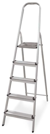Amig - Teleskopleiter mit 5 Stufen | Aluminium | Maße der kleinen Schritte: 28x8 cm | Maße der großen Stufe: 25x25x28 cm | Heimgebrauch | Maximale Belastung 150 kg