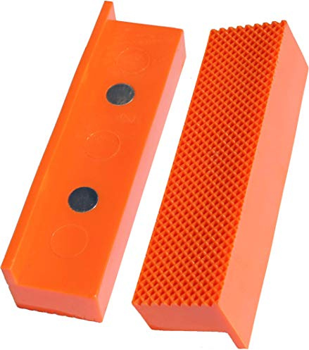 Weiche Schraubstock-Schutzbacken im Waffel-Design | GRIP&BENDER 100mm-125mm | Magnetisch| Schonbacken aus TPU-Kunststoff | Diese Spannbacken schützen Ihr Werkstück (111MM) Orange