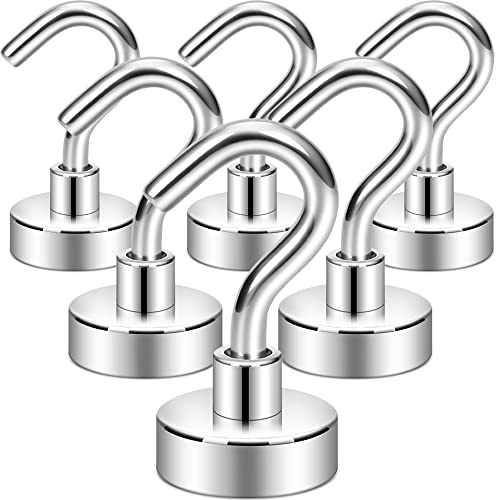 Neosmuk Magnethaken,Silber,11kg Kleiderhaken mit Neodym-Magnet,6er-Pack | für Camping, Werkstatt, Spind, Kleiderhaken mit Neodym Magnet für Outdoor und Kreuzfahrt Zubehör