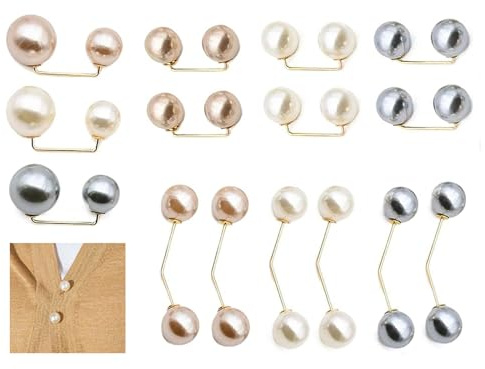 SURALIN 15 Stück Doppel Faux Perlen Brosch Perlen Brosche Damen Cardigan Ausschnitt Wäscheklammern Bekleidungszubehör Schmuck