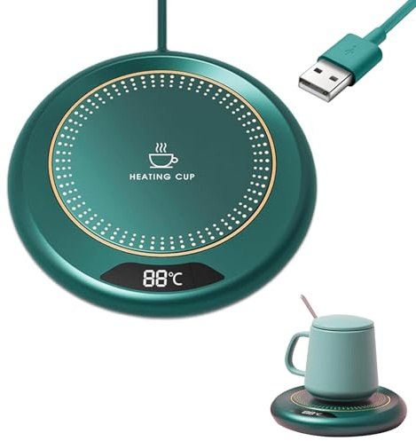 Tassenwärmer, Kerzenwärmer mit 3 Temperatureinstellungen, Elektrischer Kaffeewärmer, USB Getränkewärmer, Teewärmer, Schreibtisch Tassenwärmer, Abschaltautomatik, Becherwärmer für Büro/Haushalt (Grün)