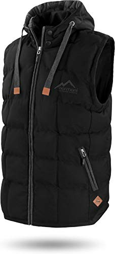 normani OUTDOOR SPORTS Wattierte Steppweste Bodywarmer - 100% Winddichte Outdoor Weste mit Lederpatch, Kapuze und Stehkragen Schwarz L