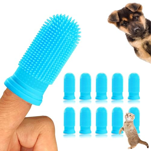 Vinuwu 10 Stück Zahnbürste Hund, 360º Hundezahnbürste Finger Zahnbürste Katze, Silikon Haustiere Zähne Reinigung Zahnbürste Kit für Hunde, Welpen, Katzen & Kleine Haustiere Zahnpflege