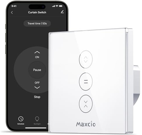 [Schaltbares LED] Smart Rolladen Zeitschaltuhr, Maxcio Wlan Jalousien Vorhang Schalter, Kompatibel mit Alexa und Google Home, APP Fernbedienung und Timing-Funktion, Touch-Schalter