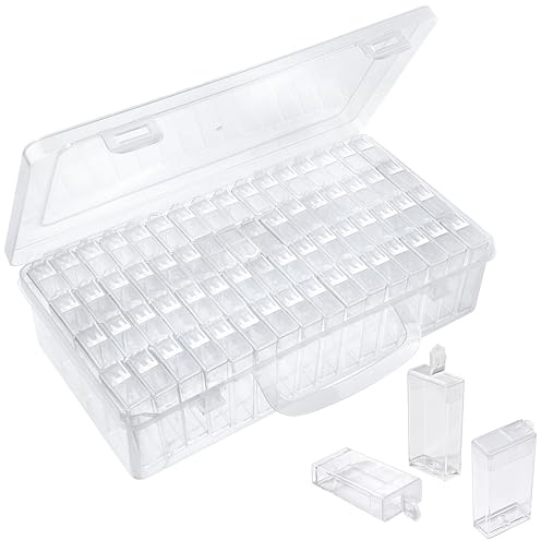 Jeesblsy Diamant Malerei Aufbewahrungsbox, Transparent kunststoff Perlen Aufbewahrungs, Kiperline Diamond Painting Zubehör Boxen 64 Raster für DIY Basteln Schmuck Strass