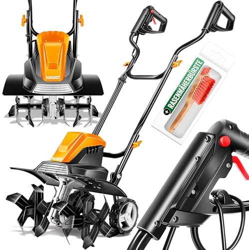 MASKO® Motorhacke elektrisch | Gartenfräse 1500 Watt 45cm Breite 20cm Tiefe | Bodenhacke Ackerfräse Kultivator | Elektro Hacke | klappbarer Handgriff Metallgehäuse | Transporträder & Zubehör | orange
