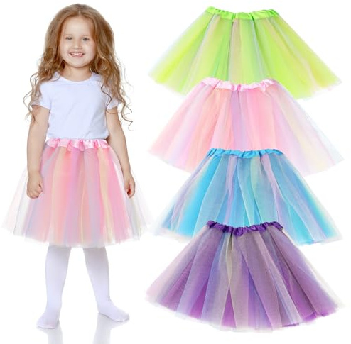 Livdouyu 4 Stück Tüllrock Kinder,4 Farben Tüllrock Mädchen,Tütü Kinder Regenbogen,Ballettrock Pettiskirt Tutu Rock,Tütü Mädchen für Tanzkurse Karneval