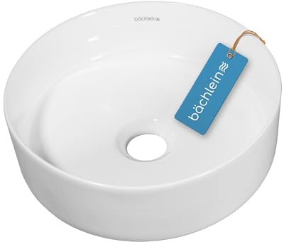 Bächlein Aufsatzwaschbecken Tamula (rund) - Keramik Waschbecken Ø 31,5 cm - Moderne Design Waschschale für Badezimmer und WC - Hochwertiges Handwaschbecken in Weiß