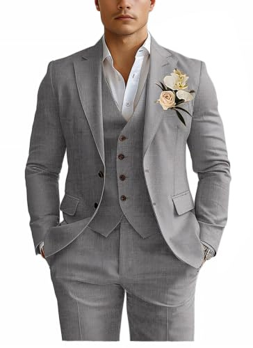 Herren-Anzüge aus Leinen, 3-teilig, schmale Passform, Smoking, Anzug für Herren, Strand, Hochzeit, formelle Business-Anzug, Bräutigam, Abschlussball