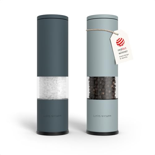 LARS NYSØM Salz und Pfeffermühle Set Manuell mit einstellbarem Keramikmahlwerk I Edelstahl Pfeffermühle und Salzmühle I Design Gewürzmühlen Set (2 Stück) (Blue)