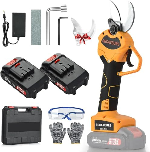NUZEKY Elektrische Gartenschere – 40 mm Professionelle Kabellose Gartenschere mit 2 21 V/2000 mAh Akkus – Für Gartenarbeit, Weinreben, Obstbäume