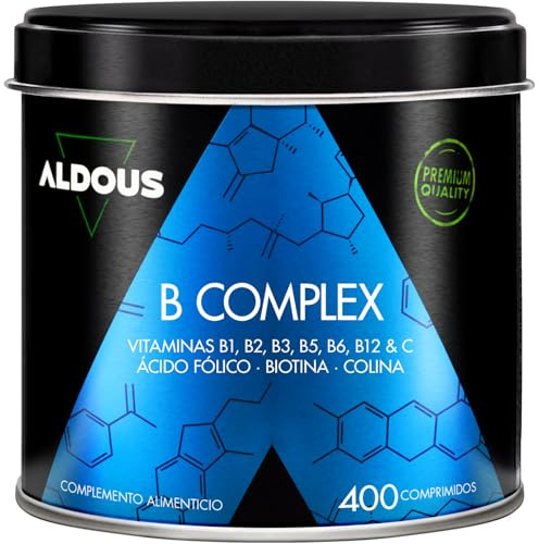 Vitamin B Komplex mit Vitamin C - 400 Tabletten (+12 Monate) - B Vitamine + B12, B1, B2, B3, B5, B6, Folsäure, Biotin, Cholin - Vegan, Hochdosiert - ALDOUS