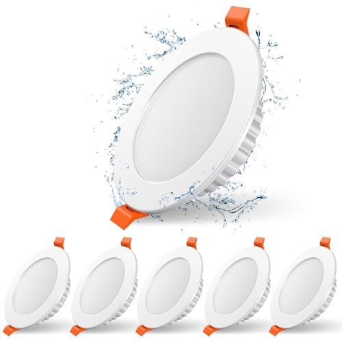 LED Einbaustrahler 230V, 6er-Set Dimmbar 7W LED Spot,3 Farbtemperaturen (2700K/4100K/6500K) Ultraschlanke Einbauleuchten,Wasserdicht,75-95mm Ausschnitt Deckenspots für Badezimmer,Küche, Schlafzimmer