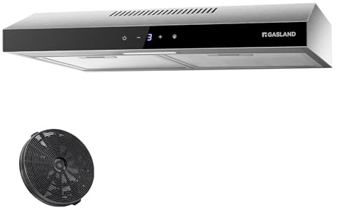 Gasland Chef SR60SS Dunstabzugshaube 60cm Umluft, Leise Abluft 202 m³/h Aktivkohlefilter, 3 Stufen Touch Control Unterbauhaube abzugshaube mit Filter Edelstahl Silber Glasbildschirme