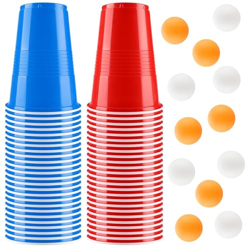 Kasanni Beer Pong Becher Set, 500ML Bierpong Becher Enthält 12 Tischtennisbälle und 50Becher, Beerpongbecher, Wiederverwendbare Partybecher für Weihnachten Party Geburtstag Festivals Hochzeit Camping