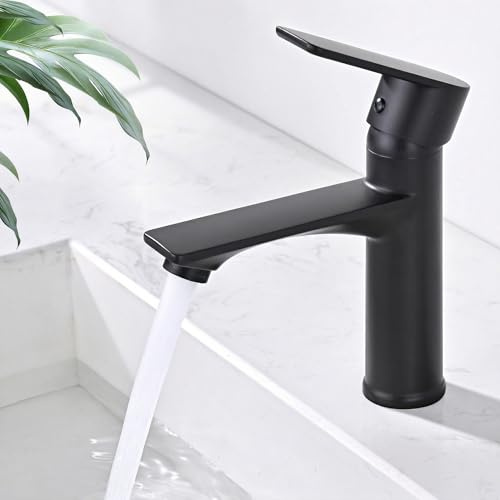 HOMELODY Wasserhahn Bad Schwarz - Bleifreie Sicherheit Armatur Waschbecken | Auslaufhöhe 103 mm, Mischbatterie Waschbecken für Badezimmer, Energiesparend Einhebel Schwarzer Wasserhahn Bad,Leise Rostfrei