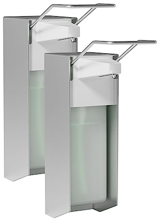 ITAX-WORLD Eurospender 1000MLx2, Seifenspender Wandbefestigung, Seifenspender Mit Ellbogendruck Für Desinfektionsmittel Und Handseifen, Weißer Soap Dispenser, Aluminium