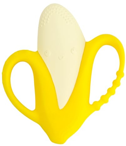 Infantino Lil’ Nibbles, Texturierter Silikon-Beißring, BPA-freies Baby-Beißspielzeug, weich, leicht zu halten, sensorische Stimulation für Säuglinge, Banane