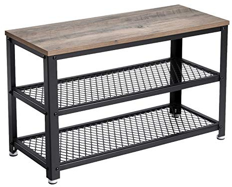VASAGLE Schuhbank, Aufbewahrungsregal mit 2 Ebenen, Organizer mit Schuhen, 73 x 30 x 45 cm, für Eingang, Wohnzimmer, Stahlrahmen, Industriestil, Grège und Schwarz LBS73MB