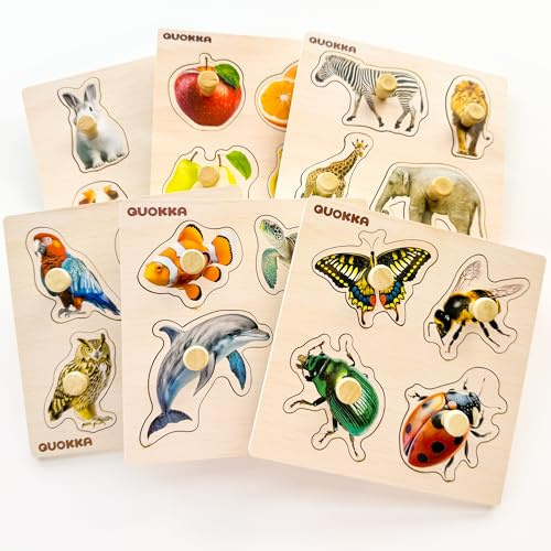 QUOKKA Steckpuzzle Holz ab 1 2 Jahre - 6 Set Spielzeug Puzzle ab 2 3 Jahre | Tiere Lernspiele für Kinder - Geschenk für Baby Mädchen and Junge