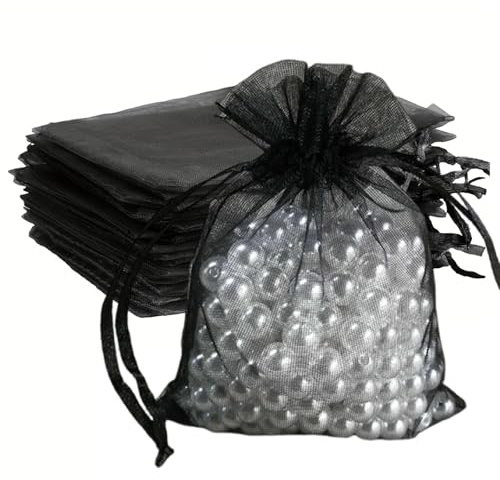 Organza Beutel mit Kordelzug, 50 Stück 20 × 30 cm Geschenk Hochzeit Säckchen, Organza Geschenk Schmuckbeutel, Hochzeit Bonbonsbeutel für Oder Fest Party(Schwarz)