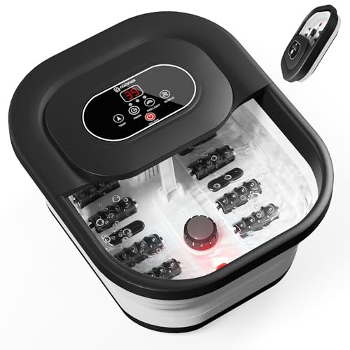 Comfier Fußsprudelbad mit Wärmefunktion, Fußbad mit Heizung, Sprudelfunktion, Vibration, Temperaturregelung, Pediküre-Bimsstein, intelligenter Timer, schwarz, Geschenke für frauen