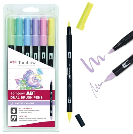 Tombow ABT-6P-2 Fasermaler Dual Brush Pen mit zwei Spitzen, pastellfarben, bunt, 1 Stück (6er Pack)