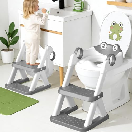 COOSEYA Kinder Toilettensitz,Toilet Training Ladder, Toilettentrainer Toilettensitz für Kleinkinder, Upgrade Toilettenleiter für Kinder, 2 in 1 Toilet mit Treppe, Rutschfestes Trittbrett