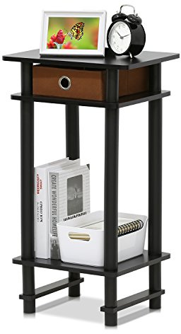 Furinno Hoher Beistelltisch mit Schublade, Holz, Espresso/Braun, 29.49 x 39.5 x 70.41 cm